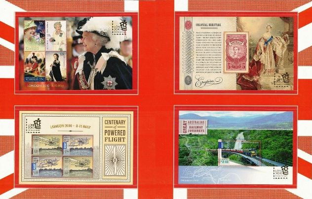 2010 AUS - SGMS3395-98 4 x MS in London Stamp Pack Folder MNH